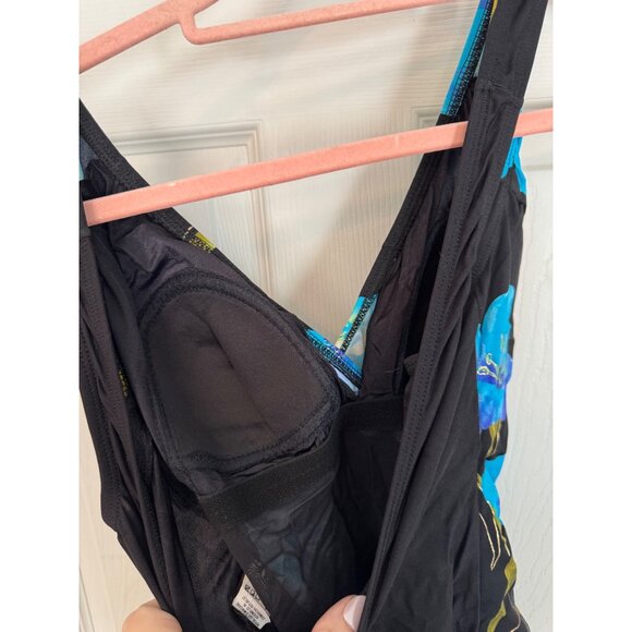 Vintage Great Lengths Swim Black & Blue Floral One Piece Swimsuit 10 - Picture 7 of 10